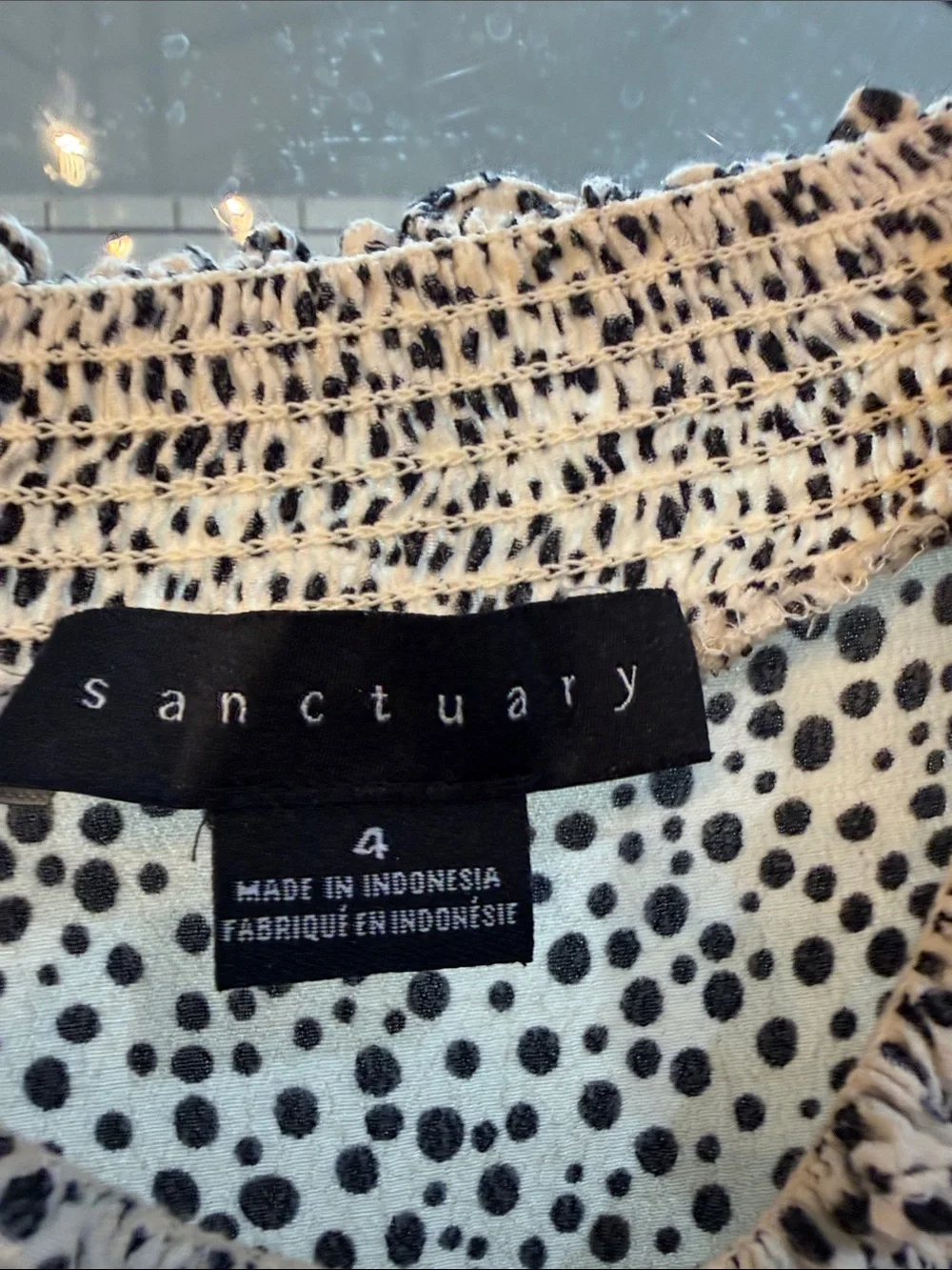 Sanctuary Beige Dress with Black Polka Dots Long Sleeve Midi